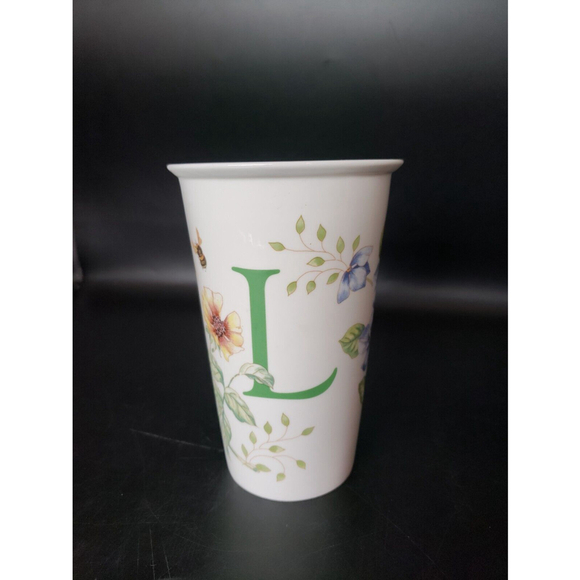 Lenox Butterfly Meadow commuter travel mug no lid "L" initial 12  fl oz - Picture 1 of 9